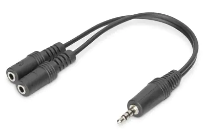 ASSMANN - Headset-Splitter - 4-poliger Mini-Stecker männlich zu mini-phone stereo 3.5 mm weiblich - 20 cm - abgeschirmt - Schwarz - geformt