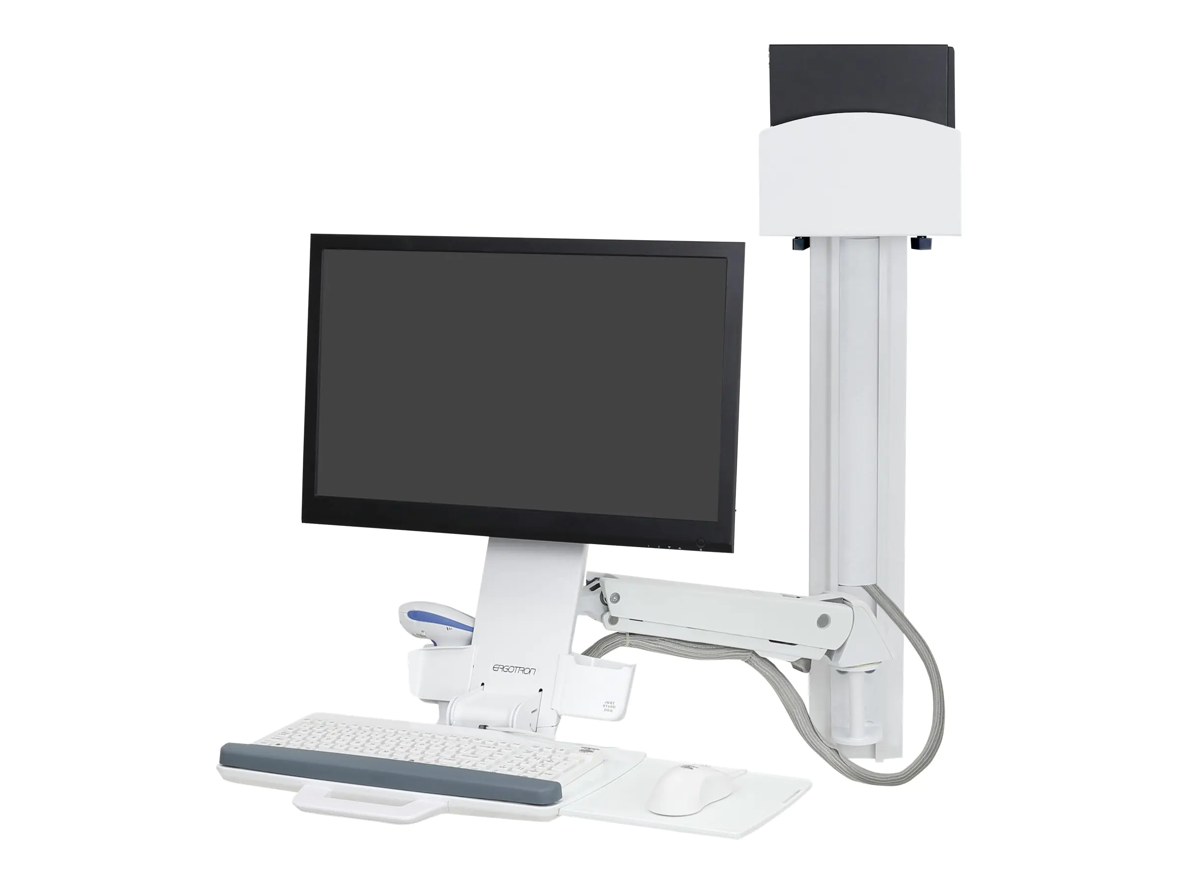 Ergotron Sit-Stand Combo System Mit CPU-Halter klein - Befestigungskit (Griff, Gelenkarm, CPU-Halter, Maushalterung, 2 Kabelkanäle, Handgelenkkissen, Wandschiene, Tastatur-Tablett, CPU Wandhalterung, einstellbarer Monitorarm)