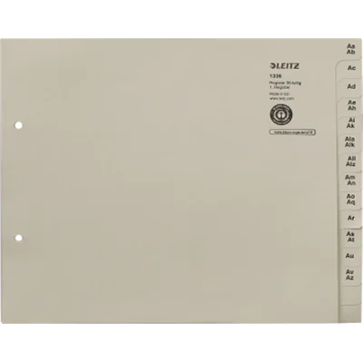 Leitz Registerserie 13360085 DIN A4 A-Z für 36 Ordner Tauenpapier grau