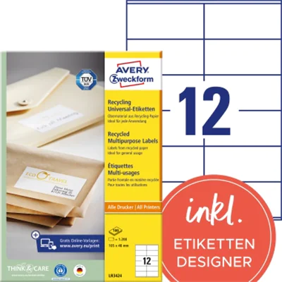 Avery Zweckform Universaletikett Recycling LR3424 1200 St./Pack.
