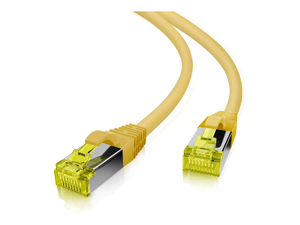 Helos - Patch-Kabel - RJ-45 (M) zu RJ-45 (M) - 1.5 m - 6 mm - SFTP, PiMF - CAT 7 (Kabel) / CAT 6a (Anschlüsse) - halogenfrei, Knickschutzmanschette - Gelb