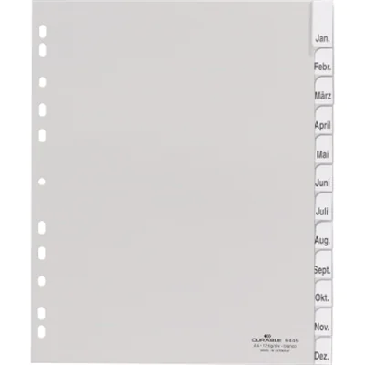DURABLE Register 644610 DIN A4 überbreit 12tlg PP grau