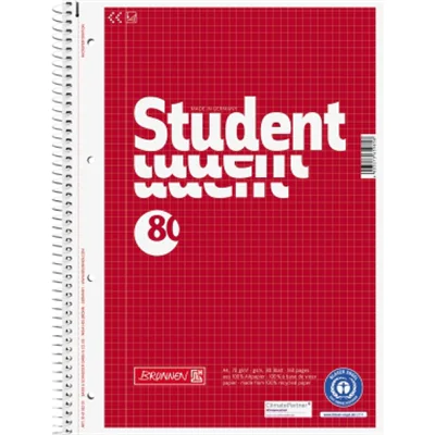 Brunnen 106783201, Kariertes Papier, Rot, 80 Blätter, A4, 70 g/m², Spiralbindung