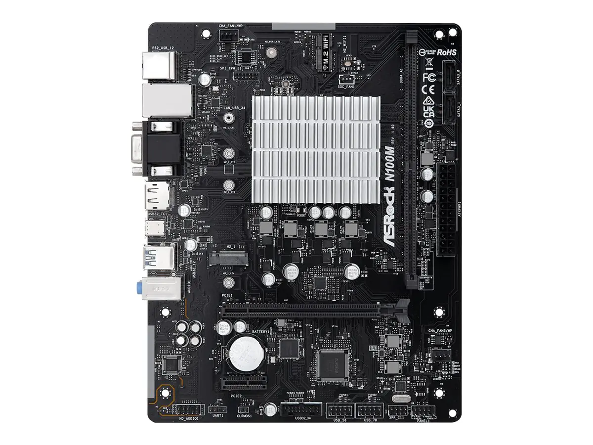 ASRock N100M - Motherboard - micro ATX - Intel N-series N100 - USB 3.2 Gen 1, USB 3.2 Gen 2 - Gigabit LAN - Onboard-Grafik - HD Audio (8-Kanal) 90-MXBK80-A0UAYZ