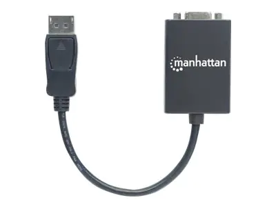 Manhattan DisplayPort to VGA HD15 Converter Cable, 15cm, Male to Female, Active, DP With Latch, Black, Lifetime Warranty, Polybag - Videoadapter - DisplayPort (M) zu HD-15 (VGA) (W) - 15 cm - geformt, aktiv, 1080p-Unterstützung - Schwarz