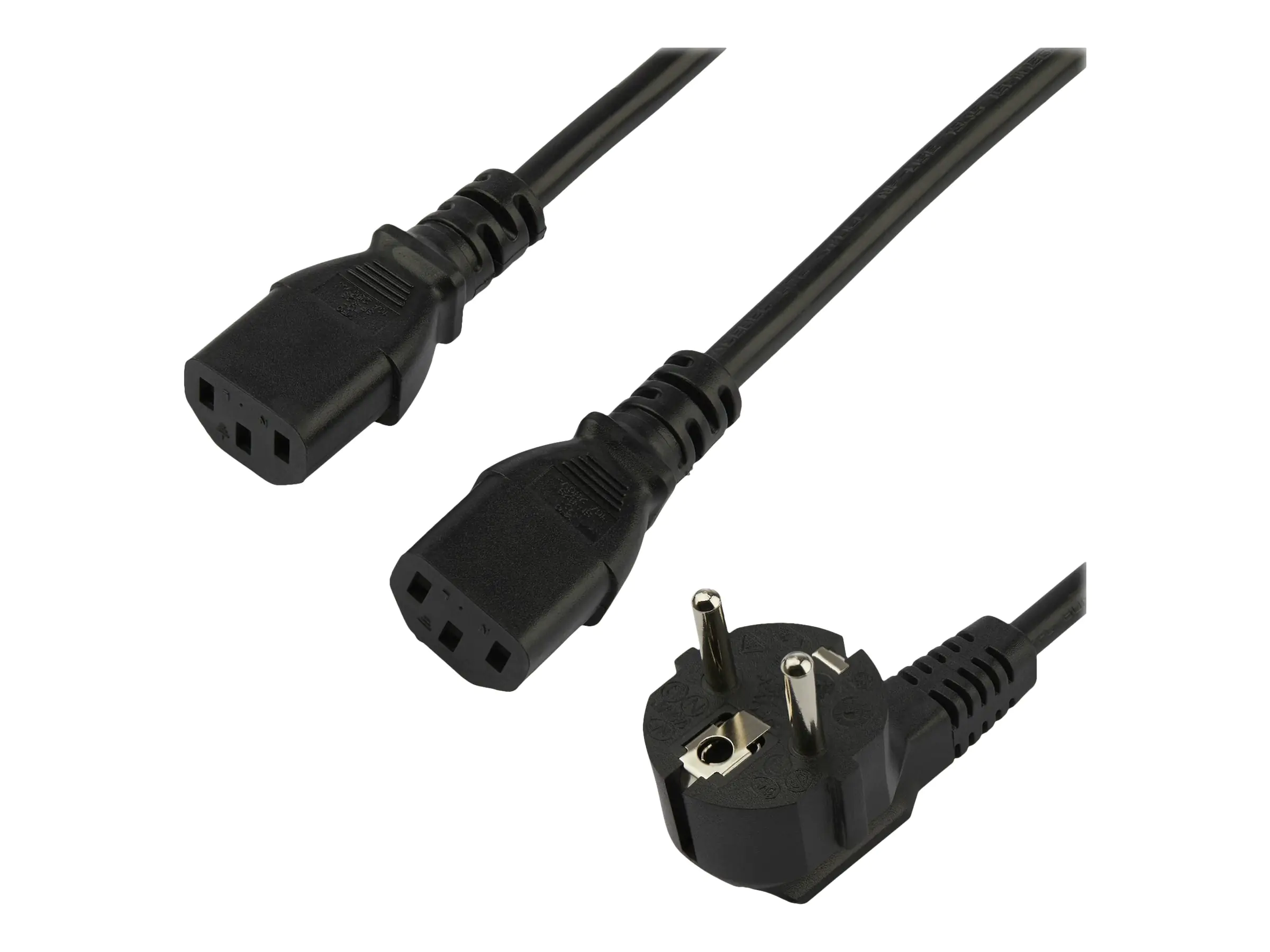 StarTech.com StarTech 2m (6ft) Computer Power Cord, 18AWG, EU Schuko to 2x C13 Power Cord, 10A 250V, Black Replacement AC Cord, TV/Monitor Power Cable, Schuko CEE 7/7 to IEC 60320 2x C13 Power Cord - PC Power Supply Cable - Stromkabel - power CEE 7