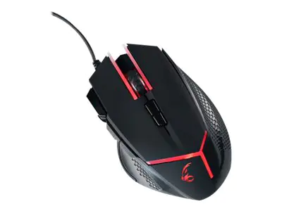 MediaRange Gaming Series MRGS200 - Maus - Gewichtsmanagementsystem - ergonomisch - optisch - 9 Tasten - kabelgebunden - USB 2.0 - Schwarz / Rot