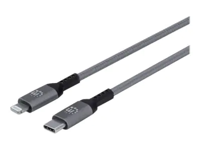 Manhattan Charge & Sync Lightning® Cable, USB-C to Lighting, 1m, Male to Male, MFi Certified (Apple approval program), 480 Mbps (USB 2.0), Hi-Speed USB, Space Grey, Lifetime Warranty, Box - Lightning-Kabel - 24 pin USB-C männlich zu Lightning männlich - 1