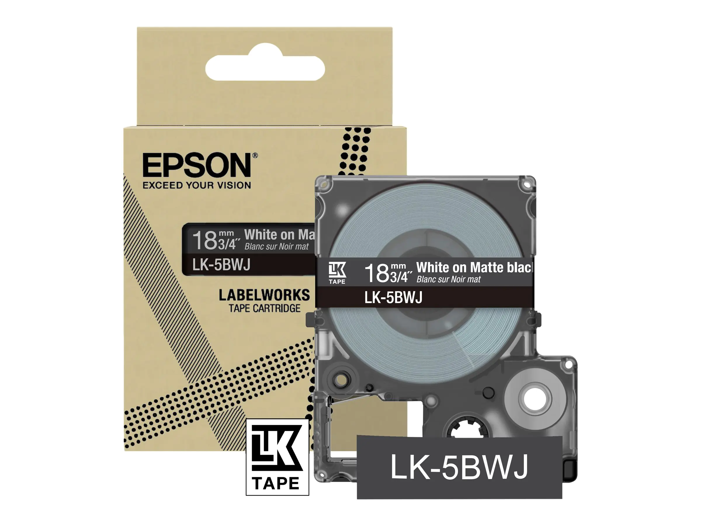 Epson LabelWorks LK-5BWJ - Weiß auf Mattschwarz - Rolle (1,8 cm x 8 m)