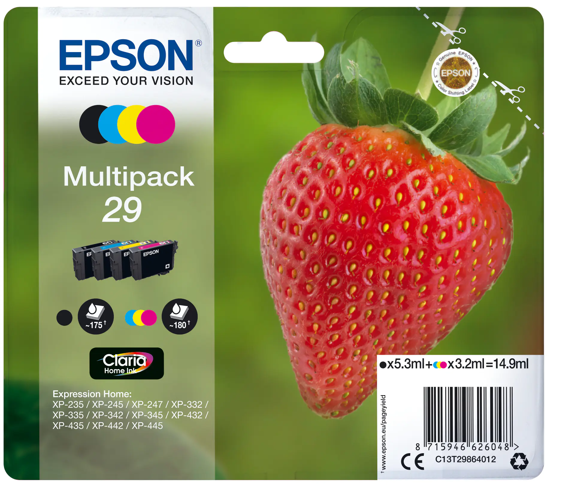 Epson 29 Multipack - 4er-Pack - Schwarz, Gelb, Cyan, Magenta - Original - Blisterverpackung - Tintenpatrone - für Expression Home XP-245, 247, 255, 257, 332, 342, 345, 352, 355, 435, 442, 445, 452, 455