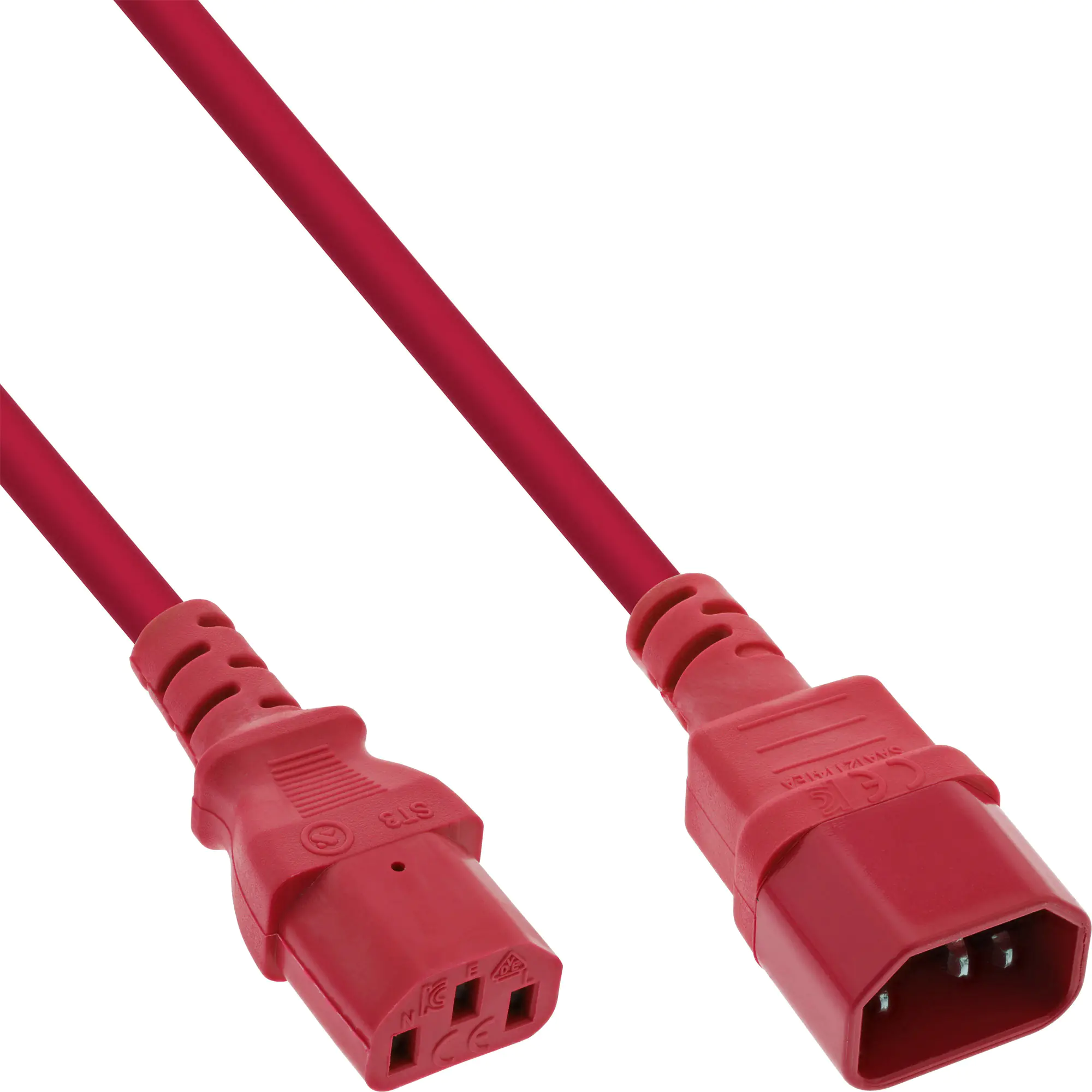 InLine Kaltgeräteverlängerung - C13 auf C14 - rot - 0,75m 16507R