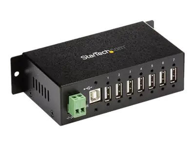 StarTech Industrieller montierbarer 7 Port USB 2.0 Hub - Schwarz - Hub - 7 x USB 2.0 - an DIN-Schiene montierbar - Gleichstrom - für P/N: ITB20D3250, MSDREADU2OTG, USB2HAB15, USB2HAB30AC, USB2HAB50AC, USB2HABM1, USB2HABM6RA