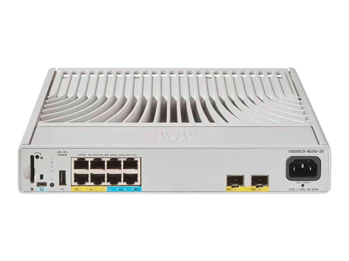 Cisco Catalyst 9200CX - Network Essentials - Switch - kompakt - L3 - managed - 4 x 10/100/1000 (UPOE) + 4 x 100/1000/2.5/5/10G (UPOE) + 2 x 10 Gigabit SFP+ (Uplink) - an Rack montierbar - UPOE (240 W) - wiederaufbereitet