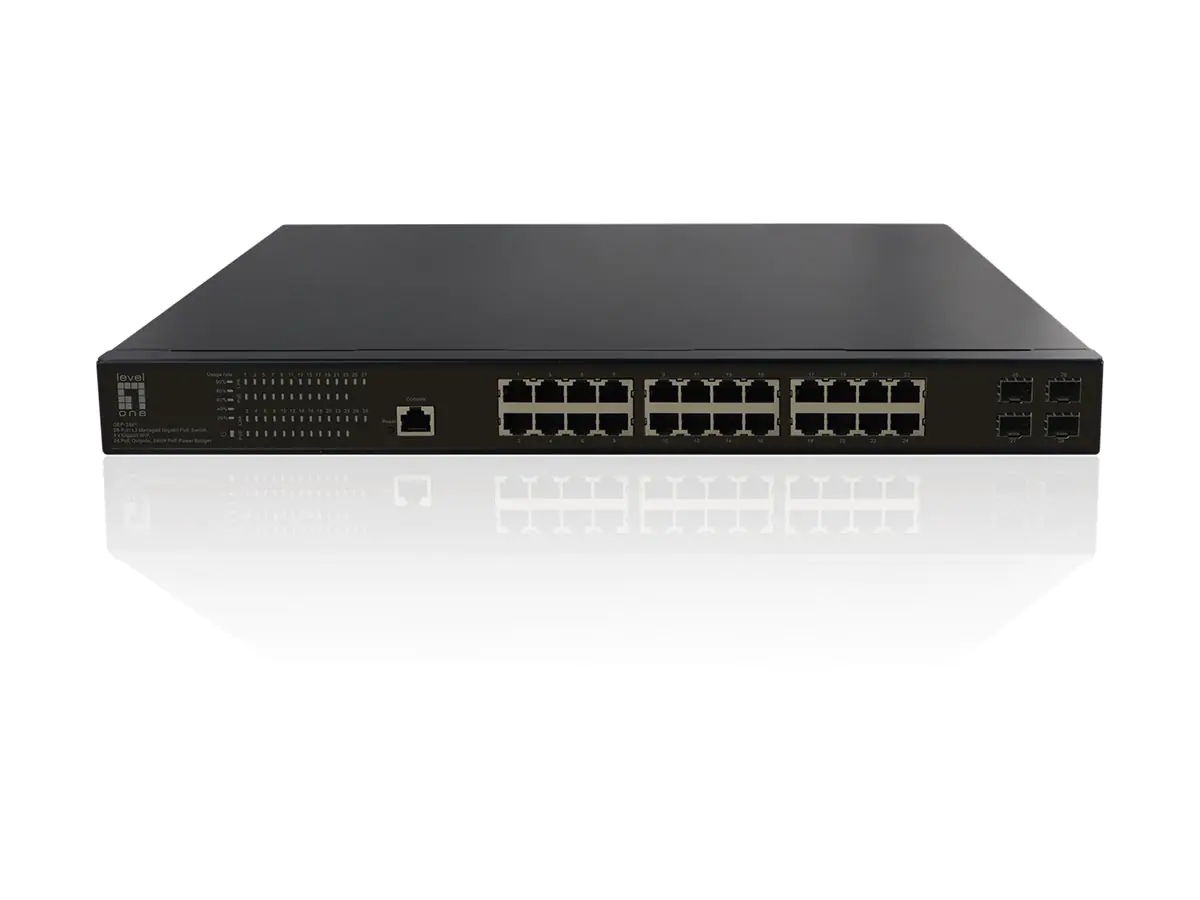 LevelOne GEP-2861 - Switch - managed - 24 x 10/100/1000 (PoE+) + 4 x Gigabit SFP - an Rack montierbar, Desktop (390 W)