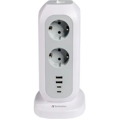 Verbatim Tischsteckdosenleiste 11 Steckdosen 2m 4 USB Ports weiß/grau