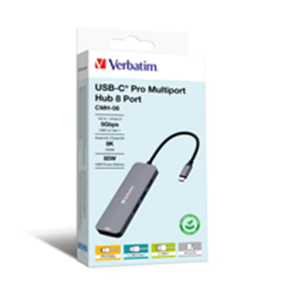 Verbatim CMH 08 - Hub - 1 x HDMI + 1 x USB-C (Spannungsversorgung) + 3 x USB-A 3.2 Gen 1 - Desktop