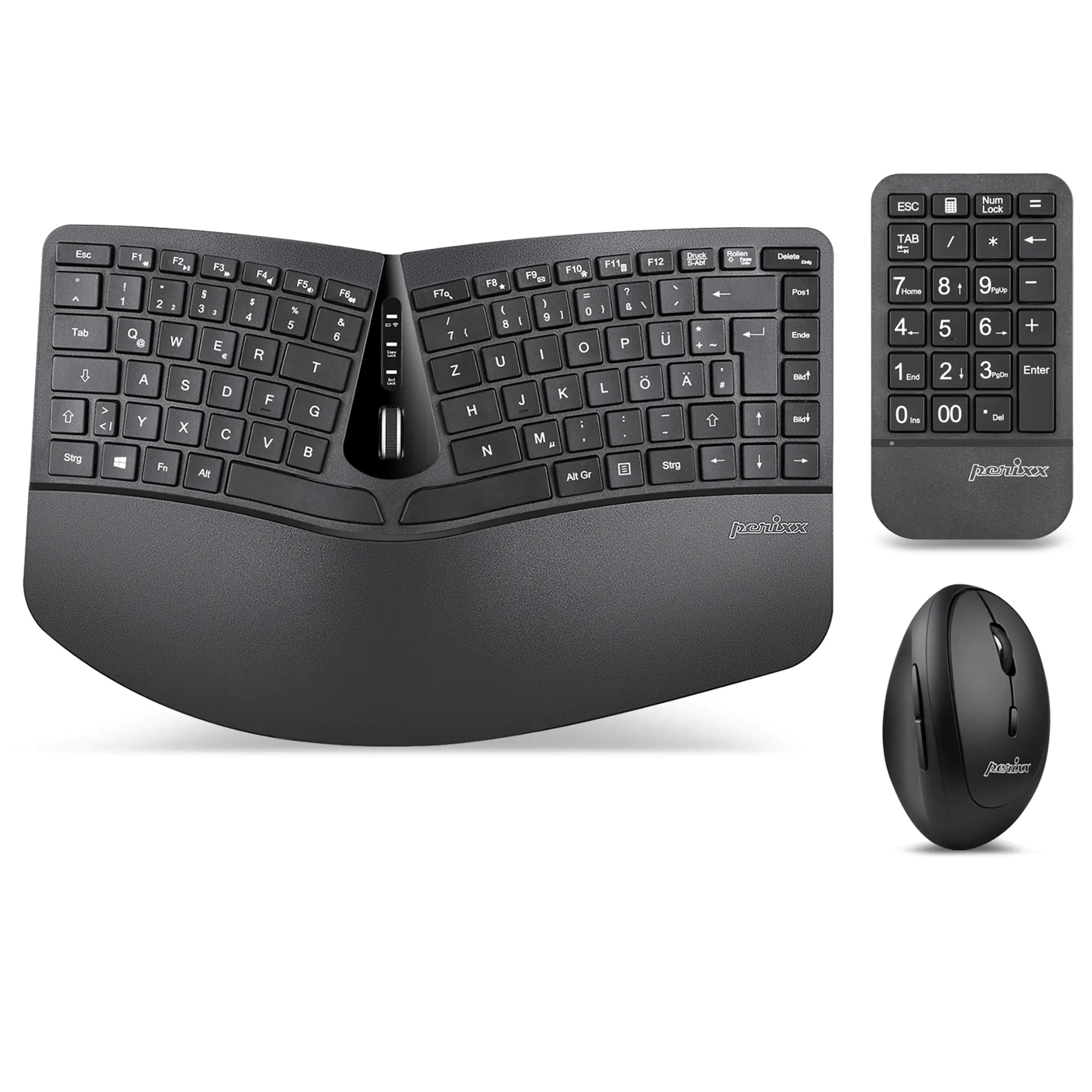 Perixx PERIDUO-606A DE 3-in-1 Tastatur- und Maus-Set kabellos ergonomisch - Touchpen - Optisch