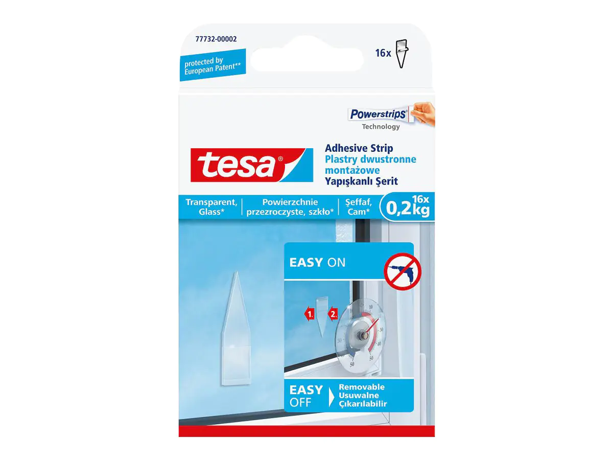 Tesa Powerstrips - Montagekleber - durchsichtig - nicht permanent (Packung mit 16) 77732-00000-00