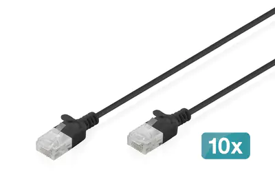 DIGITUS CAT 6 U-UTP Slim Patchkabel, 1,5 m, Schwarz, 10 Stück