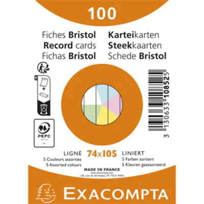 Exacompta Karteikarte DIN A7 liniert je 20 x blau, gelb, grün, rosa, weiß 100 St./Pack.