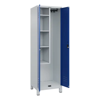 C+P Putzmittelschrank Classic PLUS 600 x 1.950 x 500 mm (B x H x T) Stahl Farbe der Front: enzianblau Farbe des Korpus: lichtgrau