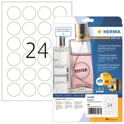 HERMA Folienetikett 8023 rund 40mm transparent 600 St./Pack.