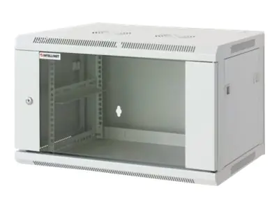 Intellinet Network Cabinet, Wall Mount (Standard), 12U, Usable Depth 500mm/Width 540mm, Grey, Assembled, Max 60kg, Metal & Glass Door, Back Panel, Removeable Sides,Suitable also for use on desk or floor, 19",Parts for wall install (eg screws/rawl plugs) n