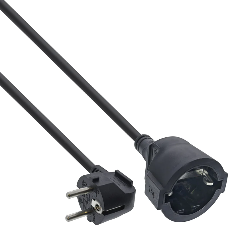 InLine Strom-Verlängerung Schutzkontakt Stecker gewinkelt Buchse schwarz - Kabel - Verlängerungska