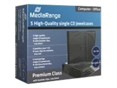 MediaRange Retail-Pack CD-Jewelcases single - Behälter CD-Aufbewahrung - Kapazität: 1 CD/DVD - Schwarz, durchsichtig (Packung mit 5)