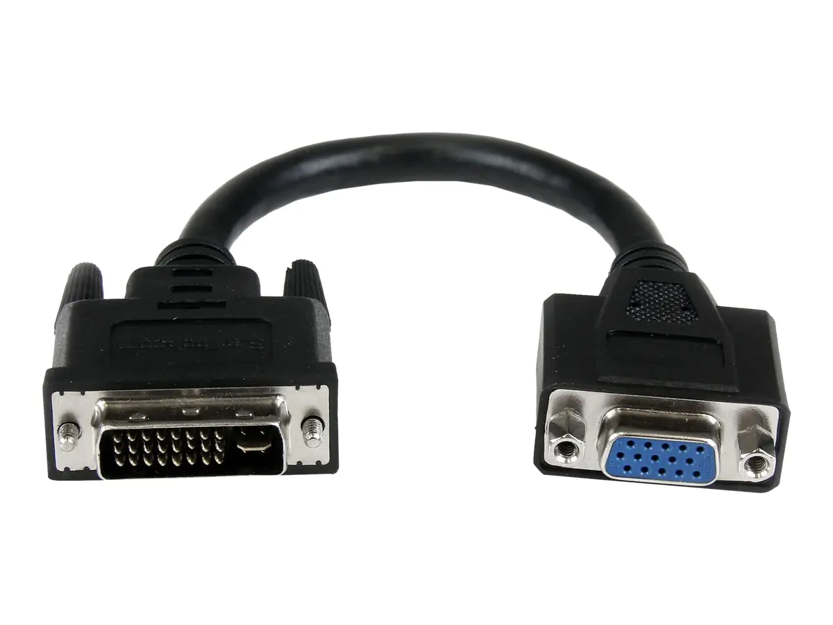 StarTech VGA auf DVI Monitor Adapter 20cm - VGA (15 pin) (Buchse) DVI-I (29 pin) (Stecker) Kabel - VGA/ DVI Dongle - VGA-Adapter - DVI-I (M) zu HD-15 (VGA) (W) - 20 cm - Daumenschrauben - Schwarz