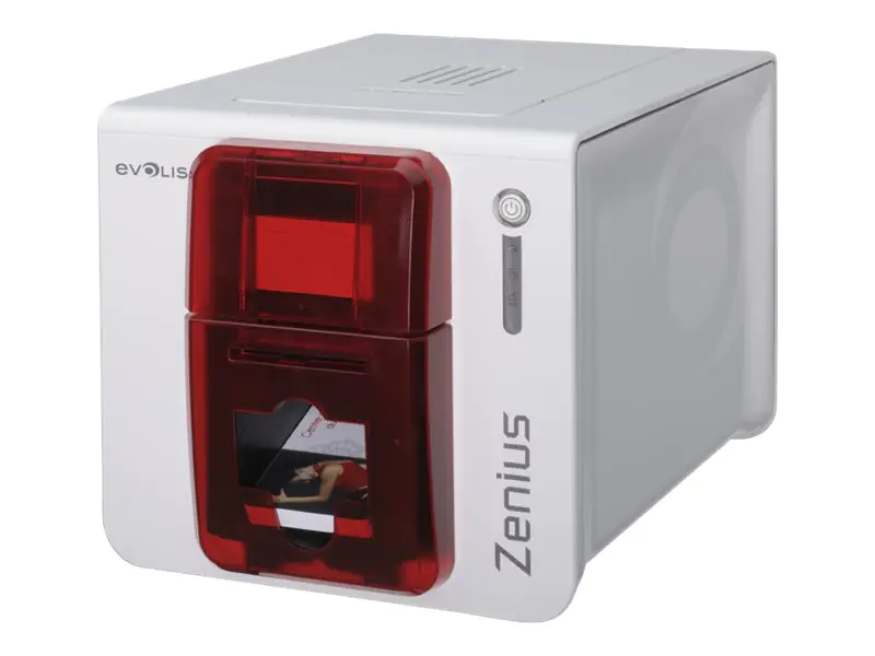 Evolis Zenius Expert Line - Plastikkartendrucker - Farbe - Thermosublimation/thermische Übertragung - CR-80 Card (85.6 x 54 mm) - 300 dpi - bis zu 500 Karten/Stunde (einfarbig)/ bis zu 150 Karten/Stunde (Farbe) - Kapazität: 50 Karten - USB, LAN - Fire Red