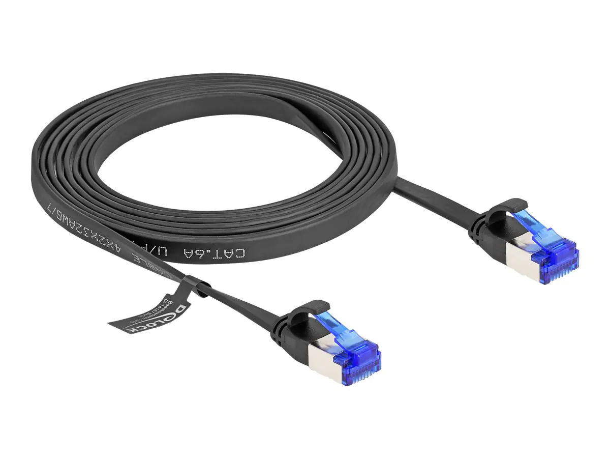 Delock - Patch-Kabel - RJ-45 (M) zu RJ-45 (M) - 2 m - U/FTP - CAT 6a - ohne Haken, flach - Schwarz