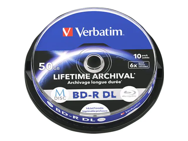 Verbatim M-Disc - 10 x BD-R DL - 50 GB 6x - mit Tintenstrahldrucker bedruckbare Oberfläche - Spindel