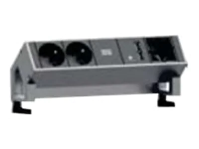 Bachmann DESK 2 - Steckdosenleiste - Eingabe, Eingang GST18 - Ausgangsanschlüsse: 2 - 20 cm - Frankreich - Schwarz, rostfreier Edelstahl