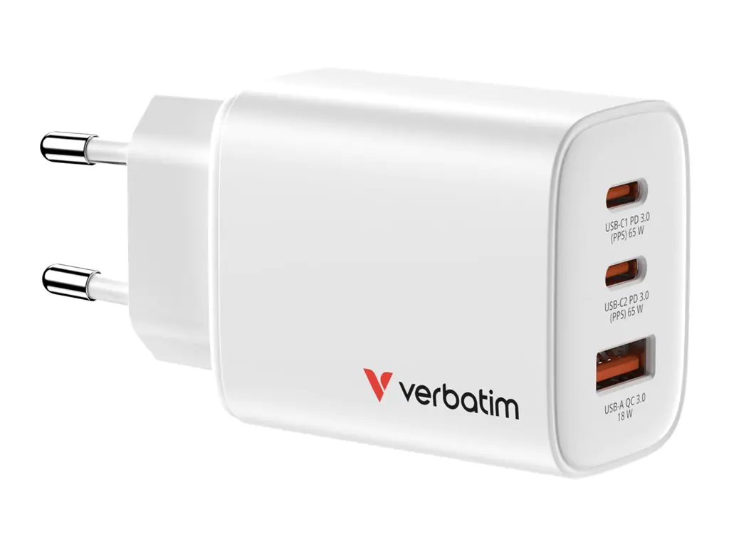 Verbatim GaN III Essentials Charger 3 Port 65W USB-A/C white
