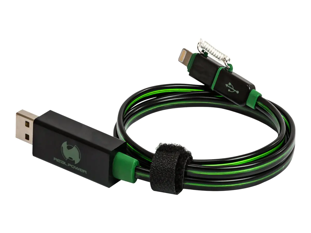 RealPower floating cable 2in1 - Lade-/Datenkabel - Micro-USB Typ B, Lightning (M) bis USB (M) - 74.5 cm - grün