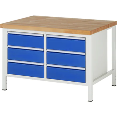 RAU Werkbank 8000 1.250 x 840-1.040 x 900 mm (B x H x T) enzianblau lichtgrau