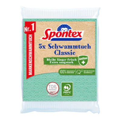 Spontex Schwammtuch Antibac PEFC, Mehrfarbig, 60 °C, 5 Stück(e), Plastikbeutel 19200216
