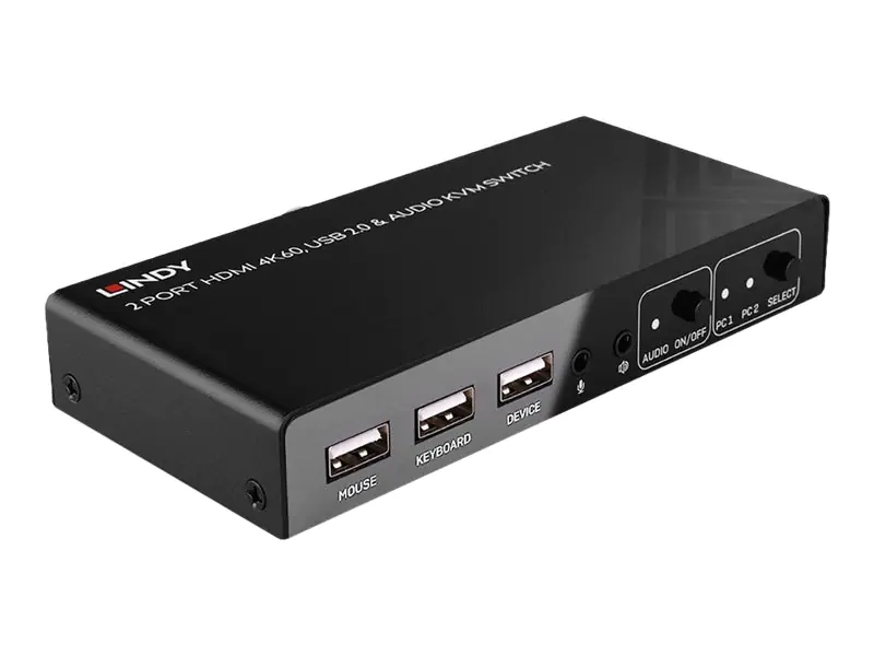 Lindy - KVM-/Audio-/USB-Switch - HDMI 4K60, USB 2.0 - 2 x KVM/Audio/USB - 1 lokaler Benutzer - Desktop