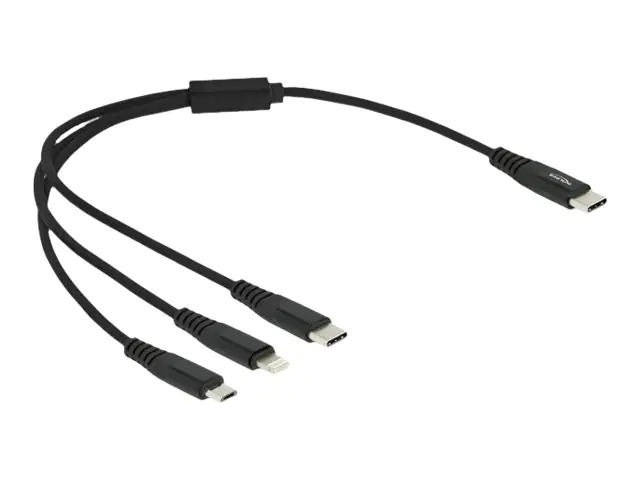 Delock 3 in 1 - Kabel nur zum Laden - 24 pin USB-C männlich zu Micro-USB Typ B, Lightning, 24 pin USB-C männlich - 30 cm - Schwarz