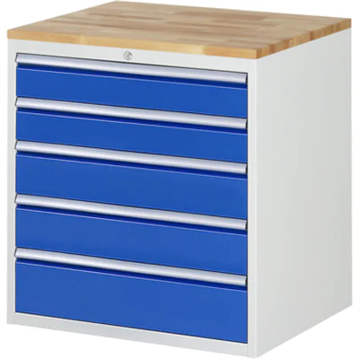 RAU Schubladenschrank 7000 770 x 825 x 650 mm (B x H x T) 5 Schubladen Farbe der Front: enzianblau Farbe des Korpus: lichtgrau