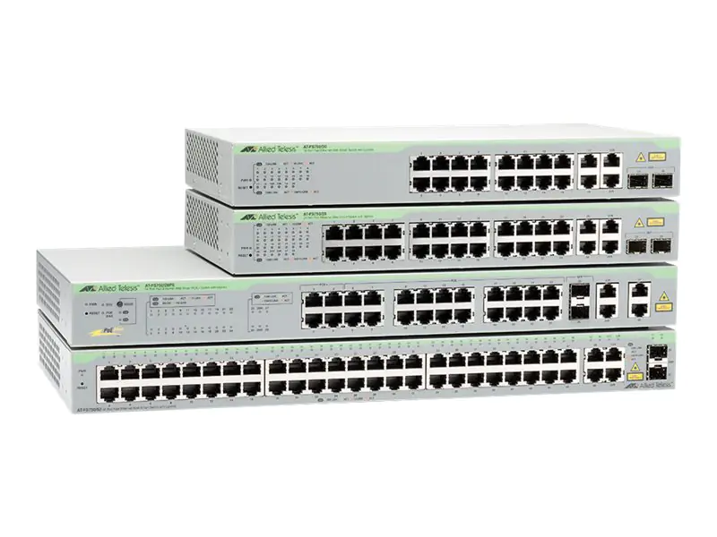 Allied Telesis AT FS750/28 WebSmart - Switch - Smart - 24 x 10/100 + 2 x 10/100/1000 + 2 x Kombi-Gigabit-SFP - Desktop, an Rack montierbar