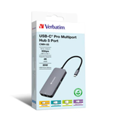 Verbatim CMH 05 - Hub - 1 x HDMI + 1 x USB-C (Spannungsversorgung) + 2 x USB-A 3.2 Gen 1 + 1 x 1 Gigabit Ethernet - Desktop