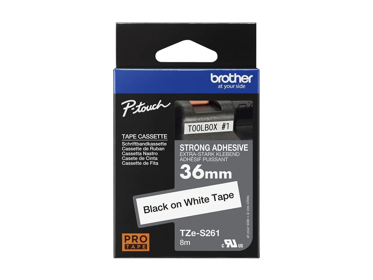 Brother TZe-S261 - Extra starker Klebstoff - Schwarz auf Weiß - Rolle (3,6 cm x 8 m) TZES261