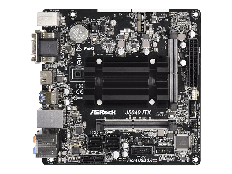 ASRock J5040-ITX - Motherboard - Mini-ITX - Intel Pentium Silver J5040 - USB 3.2 Gen 1 - Gigabit LAN - Onboard-Grafik - HD Audio (8-Kanal)