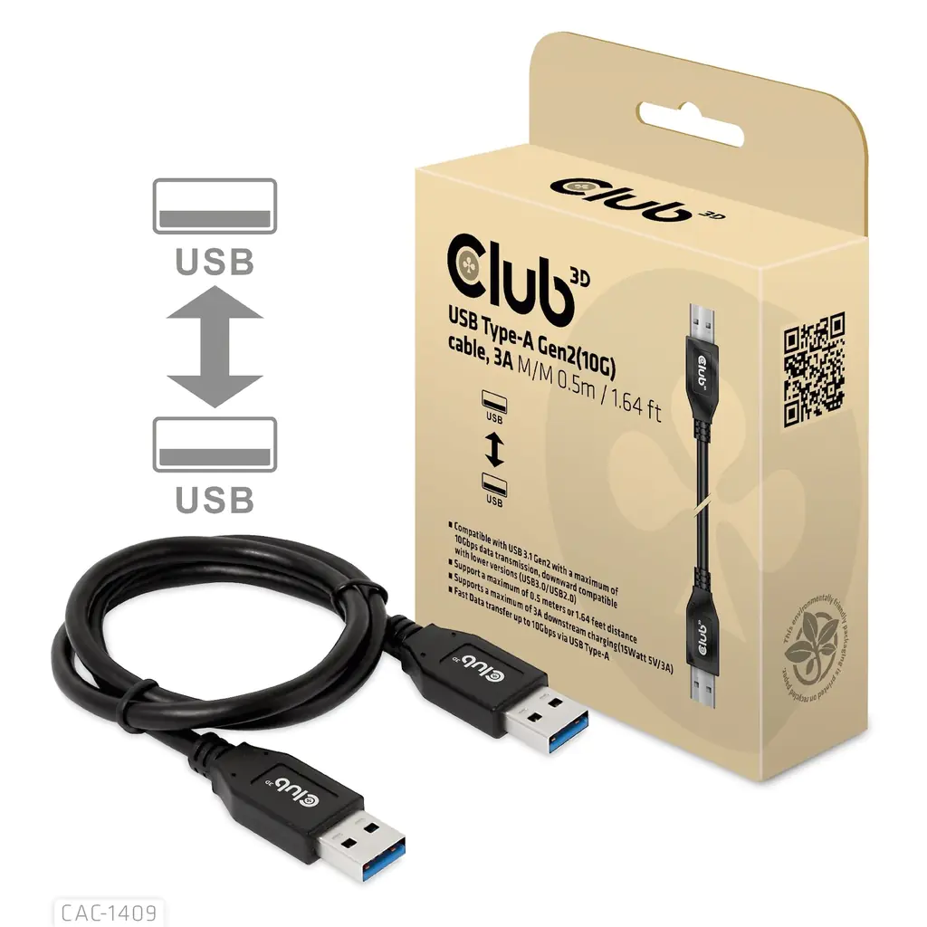 Club 3D - USB-Kabel - USB Typ A (M) zu USB Typ A (M) - USB 3.1 Gen 2 - 3 A - 0.5 m