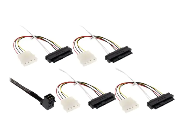 InLine - Internes SAS-Kabel - gerade durchgeführt - 4-Lane - 4x Mini SAS HD (SFF-8643) zu interne Stromversorgung, 4-polig, interne SAS, 29-polig (SFF-8482) - 50 cm - Schwarz