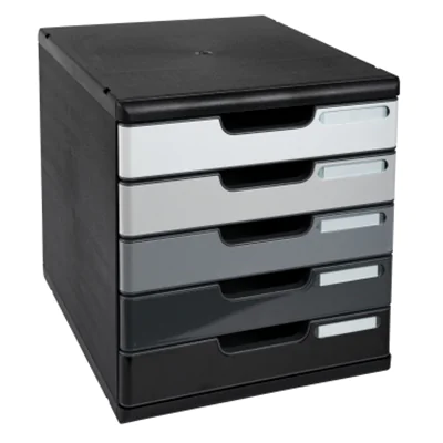 Exacompta Schubladenbox MODULO 5 Schubladen DIN A4+ Polystyrol Gehäusefarbe: schwarz Farbe der Schublade: grau