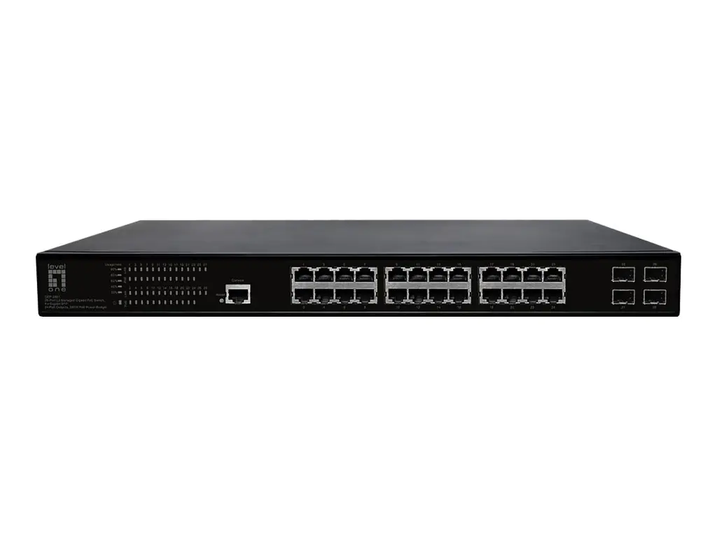 LevelOne GEP-2861 - Switch - managed - 24 x 10/100/1000 (PoE+) + 4 x Gigabit SFP - an Rack montierbar, Desktop (390 W)