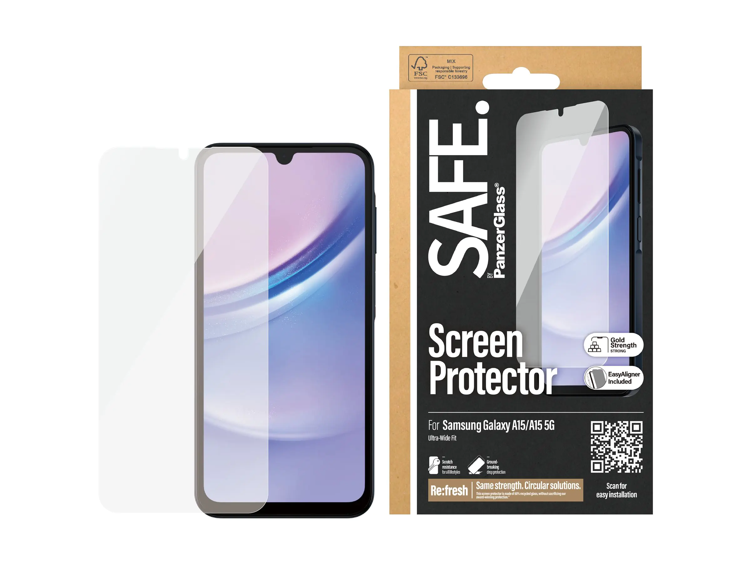 SAFE. by PanzerGlass - Bildschirmschutz für Handy - Glas - Clean - für Samsung Galaxy A15